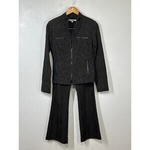 VTG Y2K Cache Luxe 2 Pc Low Rise Flare Pants (2) Zip Jacket Set (XS) Brown Black
